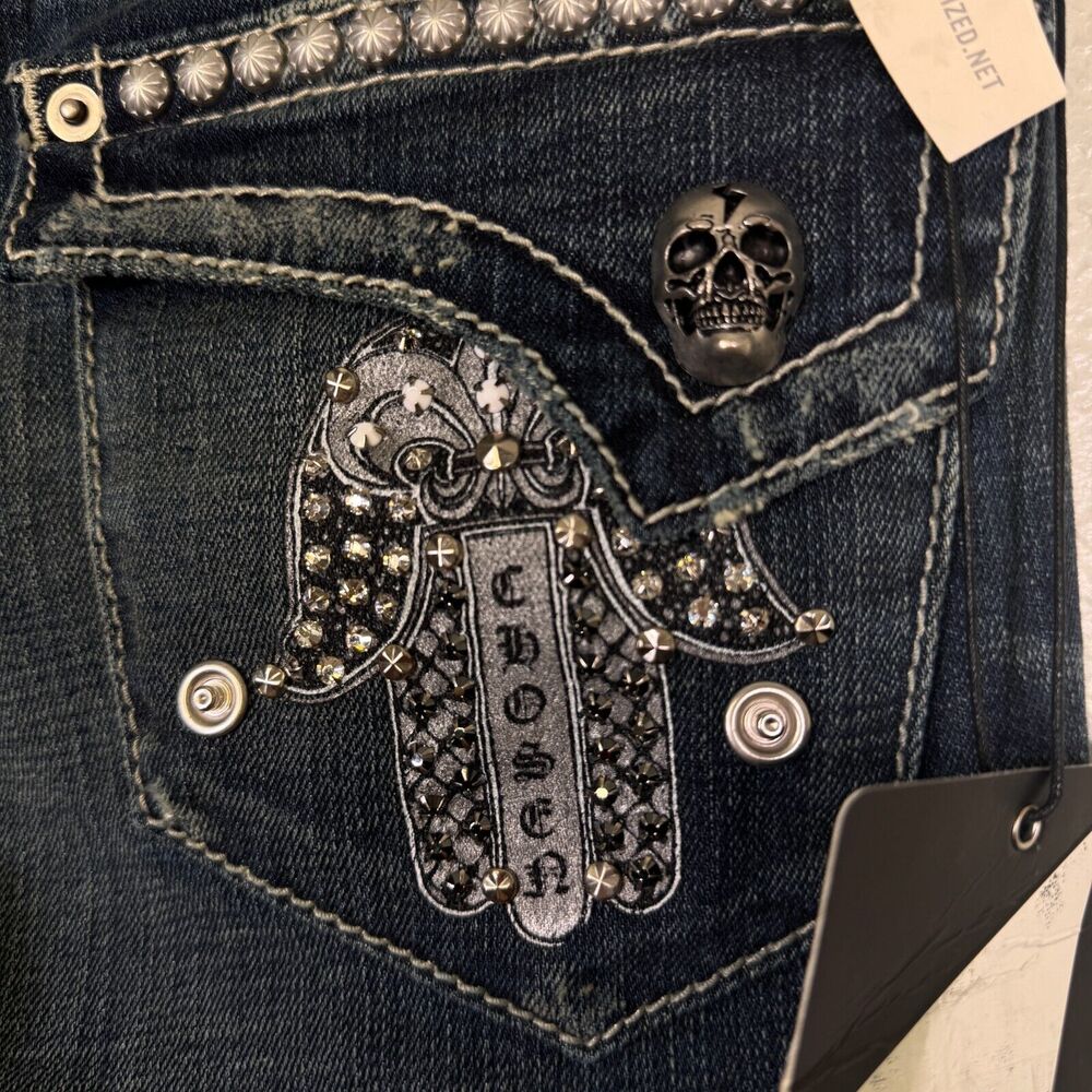 Rawkn Y2K Jeans Women 26 Hamsa Hand Swarovski Crystal Rhinestone KeyCloset Denim - Picture 10 of 16